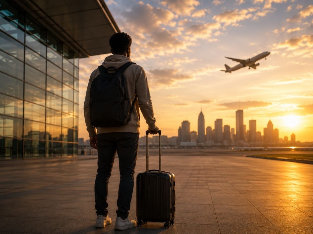 Traveller preparing for departure at an airport